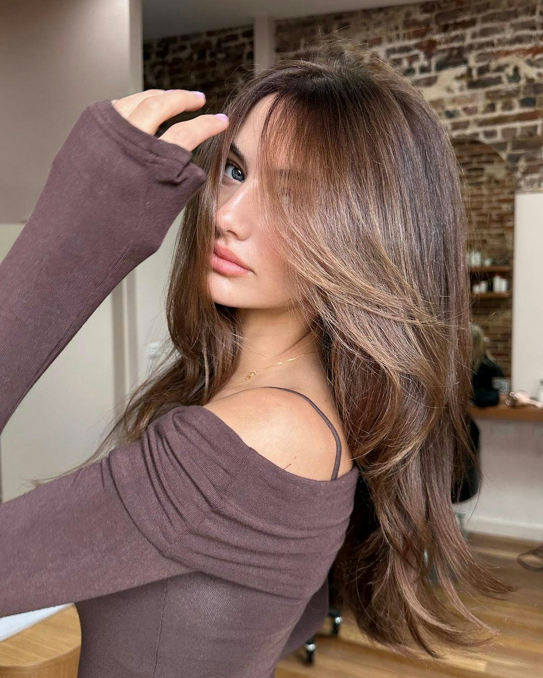 Brown Long Layers With Face-Framing Bangs — Simple Choppy Layers