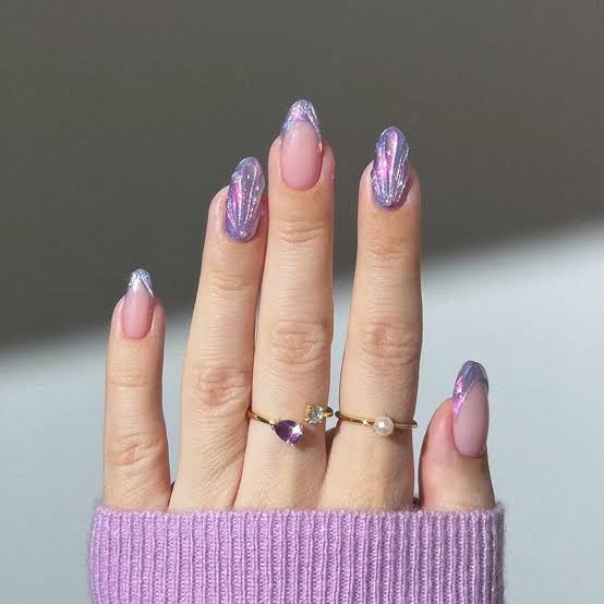 Nude Rainbow Chrome French Tip Almond Nails Nude Rainbow Chrome French Tip Almond Nails — Simple Chrome Nails