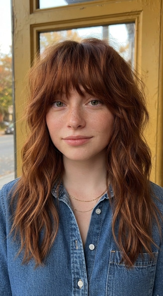 Mid-Back Shag With Full Fringe Mid-Back Shag With Full Fringe — Simple Cinnamon Hair