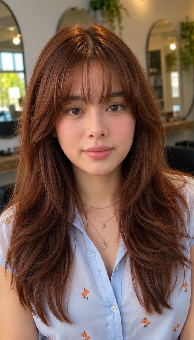 Mid-Back Length With Wispy Fringe Mid-Back Length With Wispy Fringe — Simple Cinnamon Hair