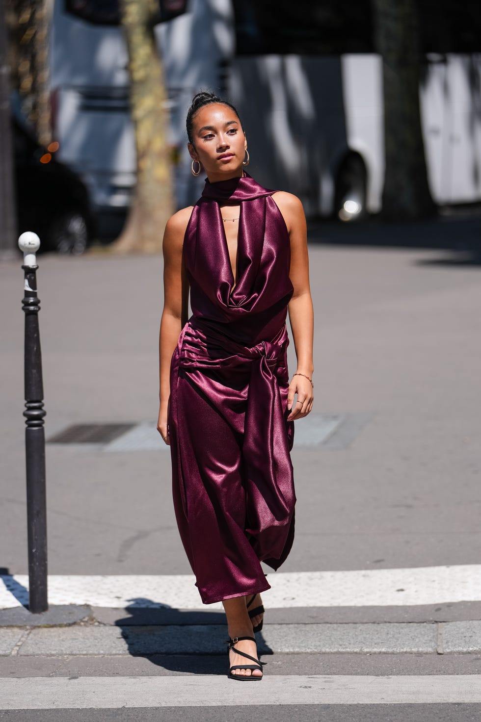 Deep plum satin halter neck midi dress — Simple Cocktail Dresses Wedding