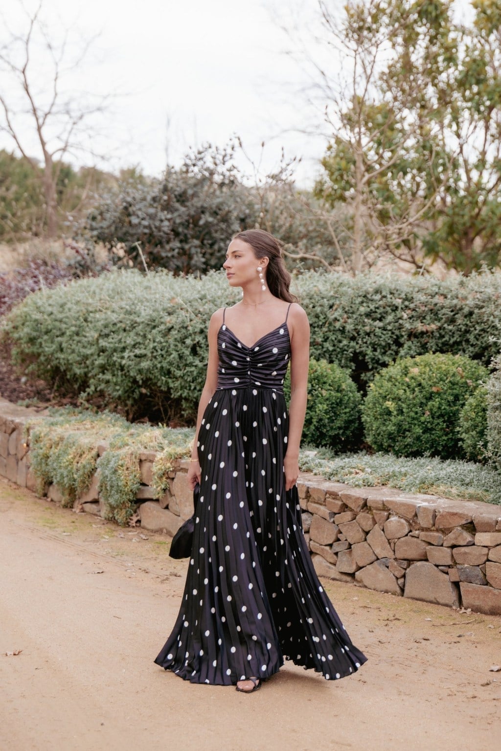 Navy White Polka Dot Pleated Dress — Simple Cocktail Dresses Wedding Guest