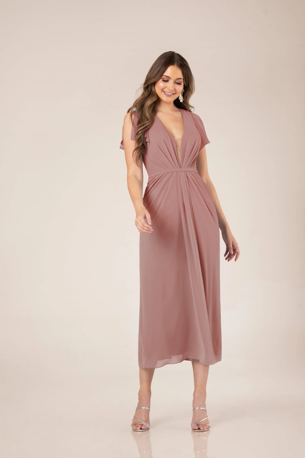 Dusty Rose Chiffon Midi Dress — Simple Cocktail Dresses Wedding Guest