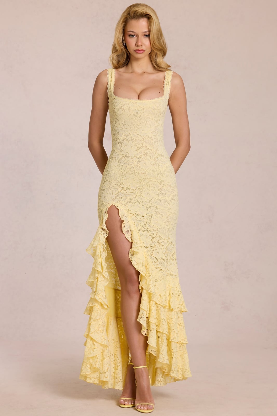 Pale Yellow Lace Dress With Ruffles — Simple Cocktail Dresses Wedding Guest