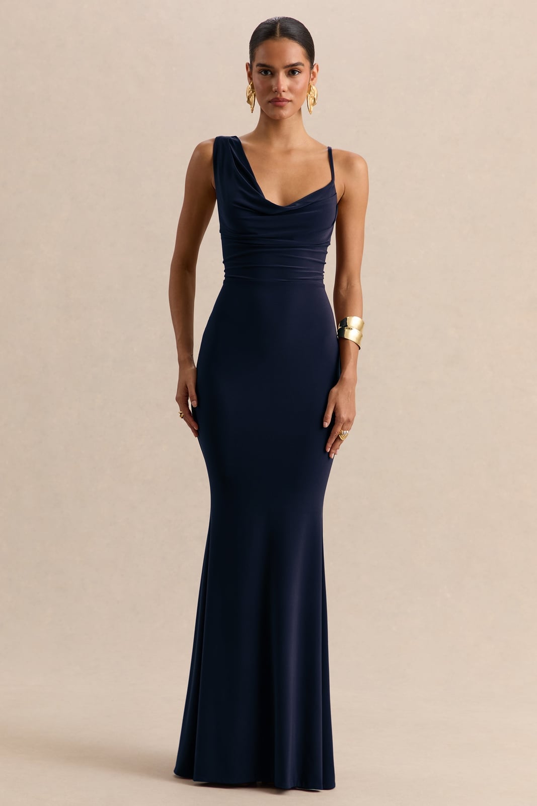 Deep Navy Blue Satin Column Dress — Simple Cocktail Dresses Wedding Guest
