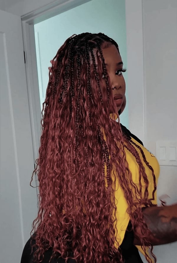 Rose Gold Shoulder Box Braids With Curls Rose Gold Shoulder Box Braids With Curls — Simple Color Braids