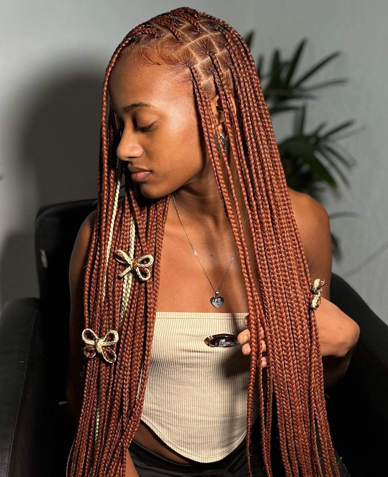 Copper Box Braids With Wavy Ends Copper Box Braids With Wavy Ends — Simple Color Braids