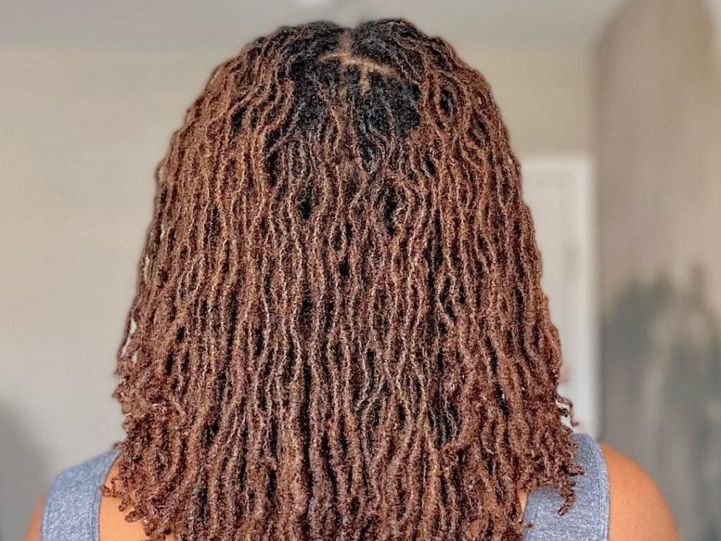Collarbone Micro Locs with Subtle Highlights and Styled Loosely — Simple Color Locs