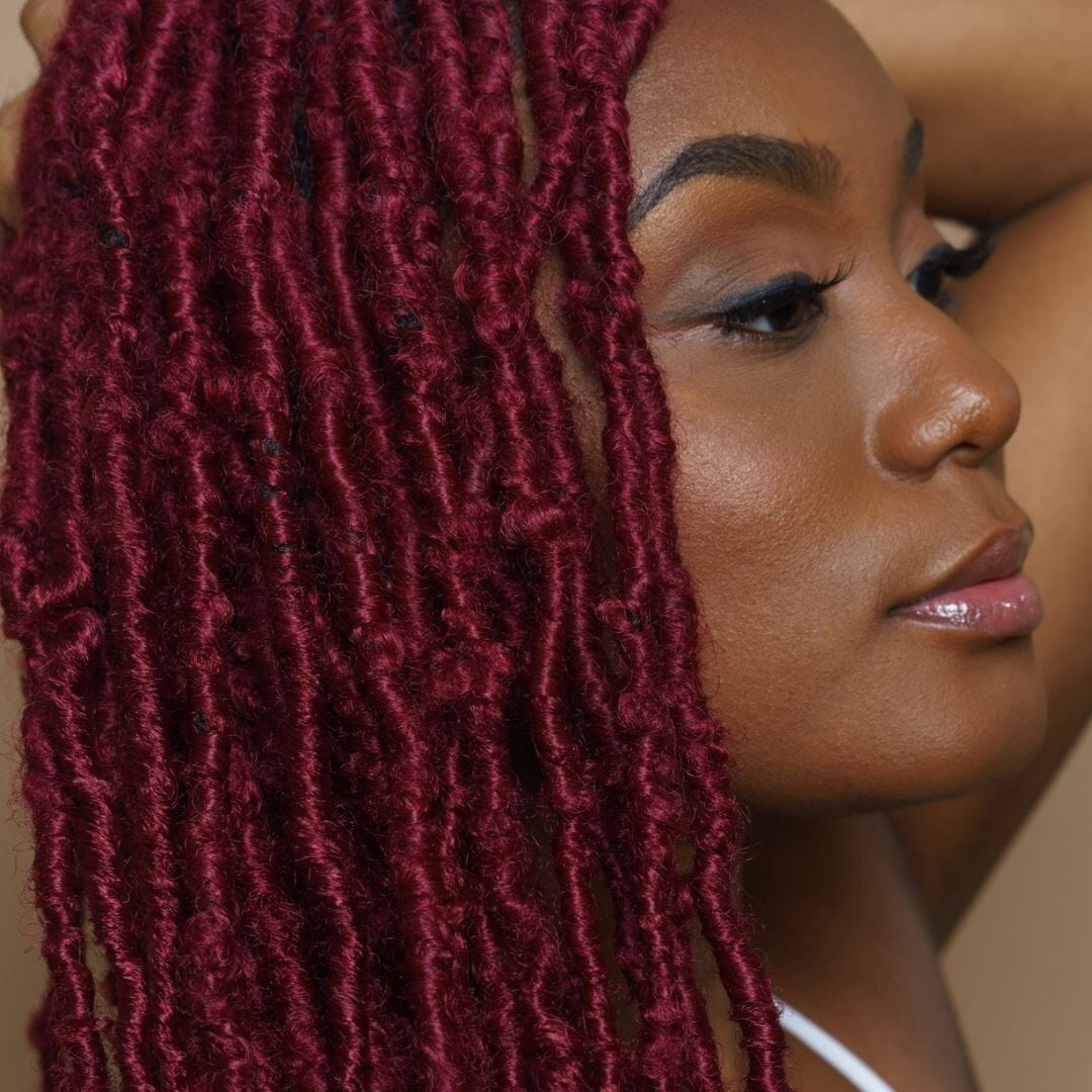 Shoulder Length Wavy Locs in Deep Burgundy — Simple Color Locs