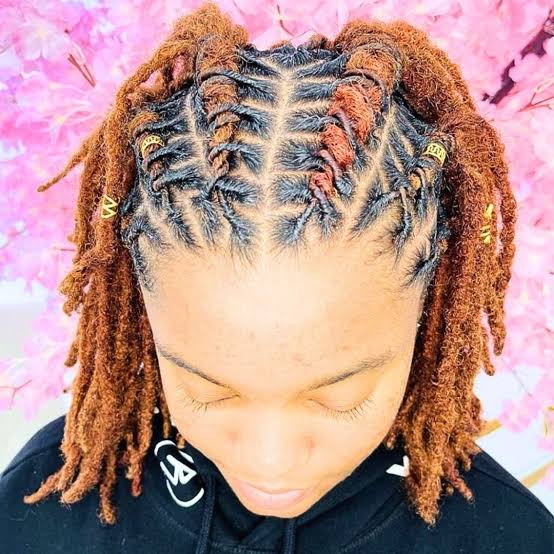 Shoulder Locs with Braids in Copper Red — Simple Color Locs