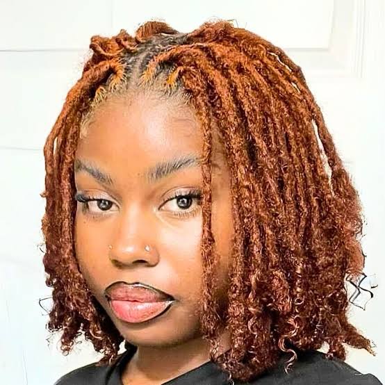 Chin Length Auburn Wavy Locs — Simple Color Locs