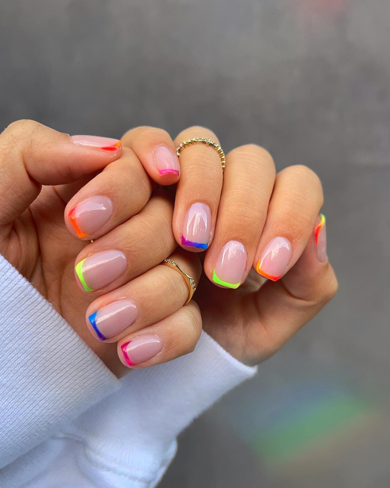 Short Almond Neon French Tips — Simple Colored French Tip Nails