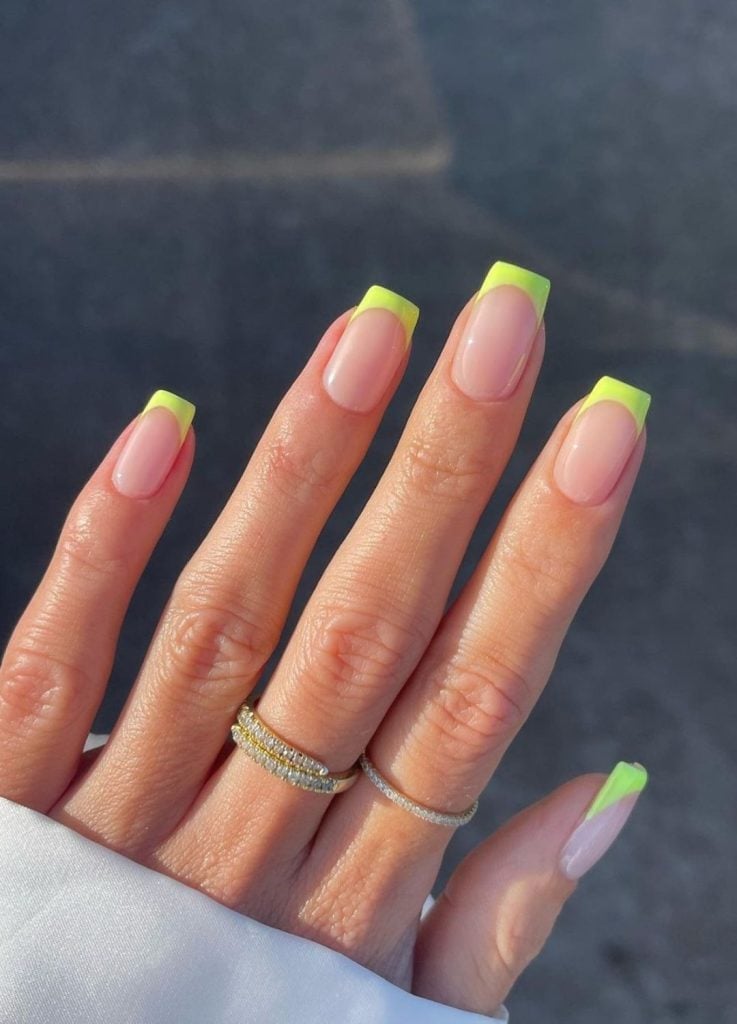 Short Square Neon Yellow French Tips — Simple Colored French Tip Nails