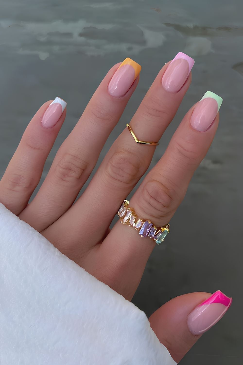 Medium Soft Square Pastel French Tips — Simple Colored French Tip Nails