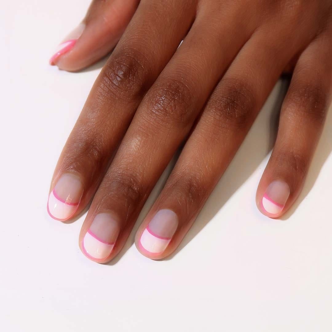 Medium Oval Bright Pastel French Tips, овал — Simple Colored French Tip Nails
