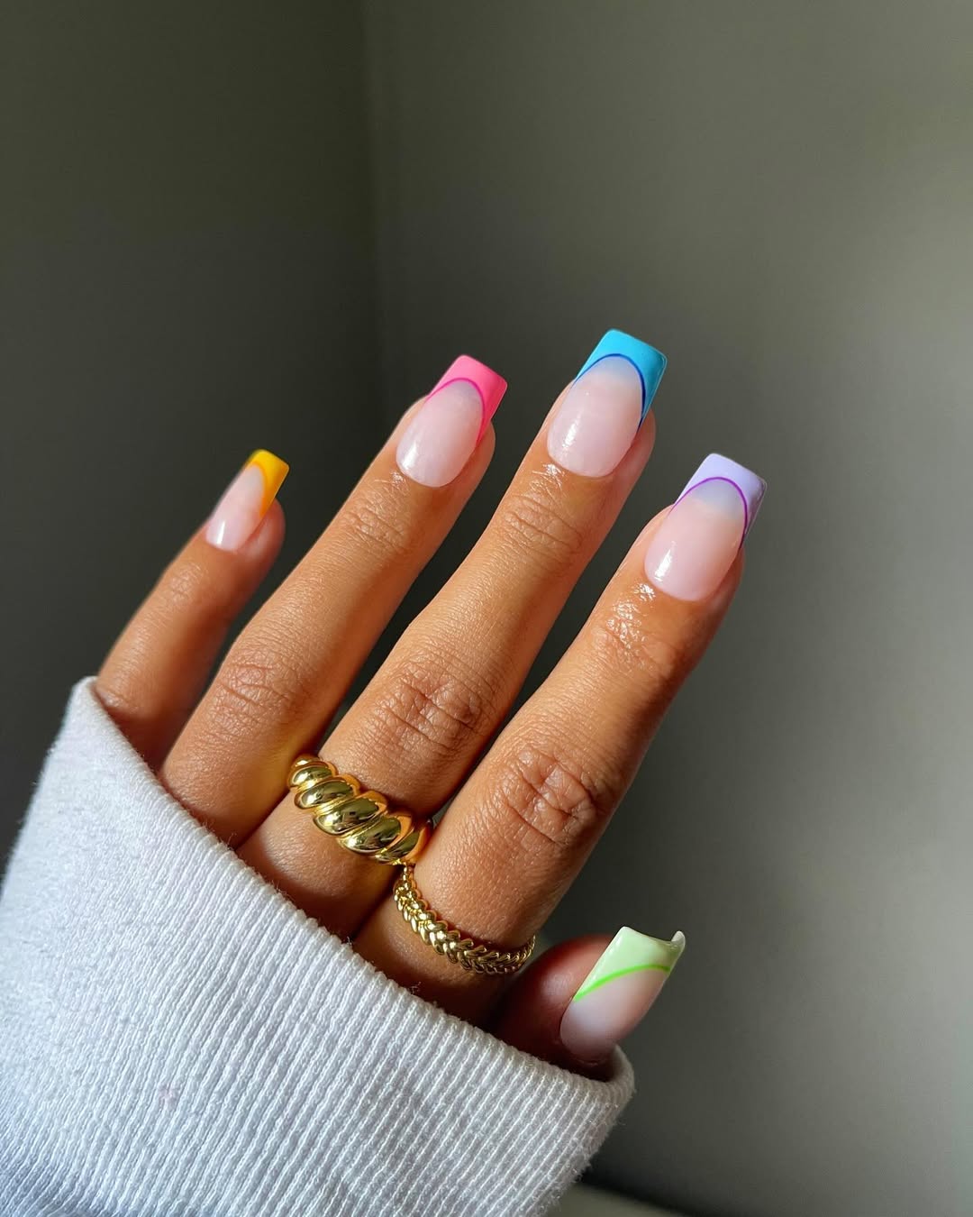 Long Stiletto Multi-Colored French Tips — Simple Colored French Tip Nails