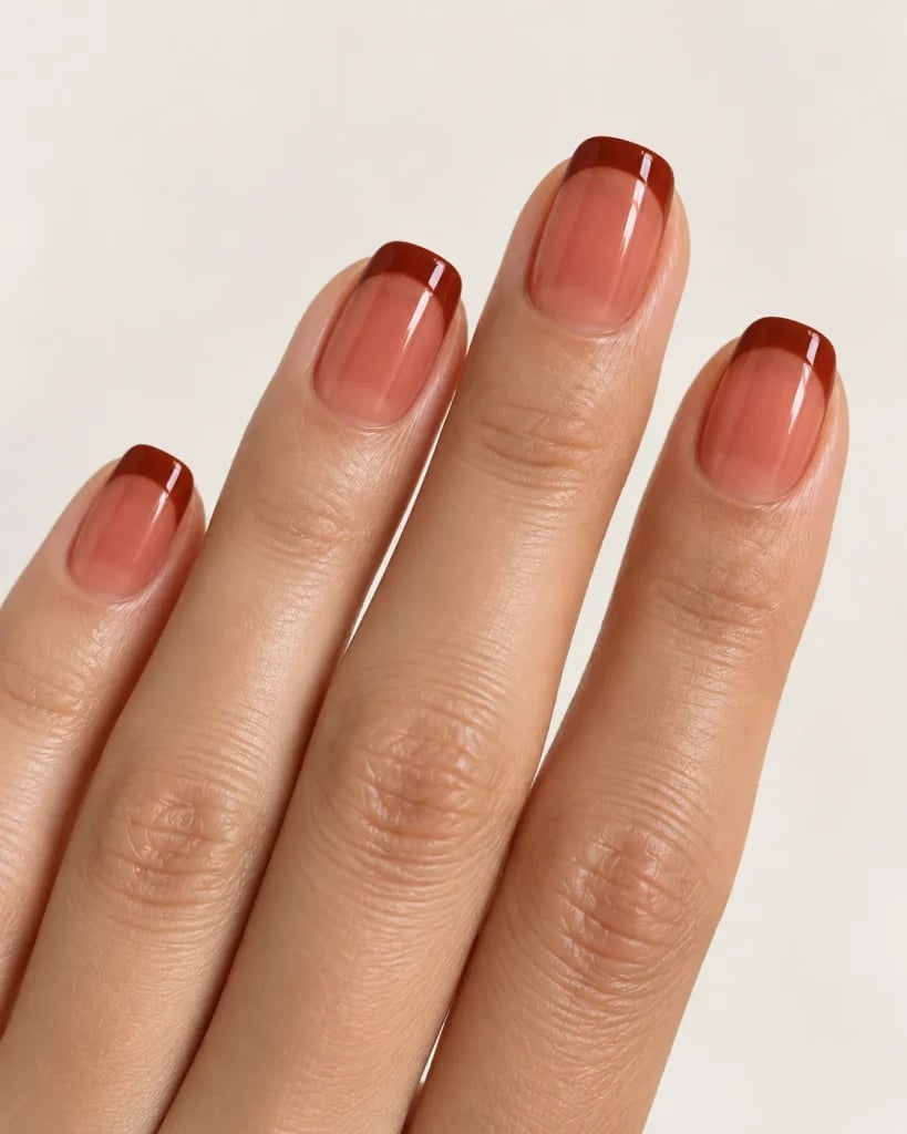 Short Square Dark Brown French Tips — Simple Colored French Tip Nails