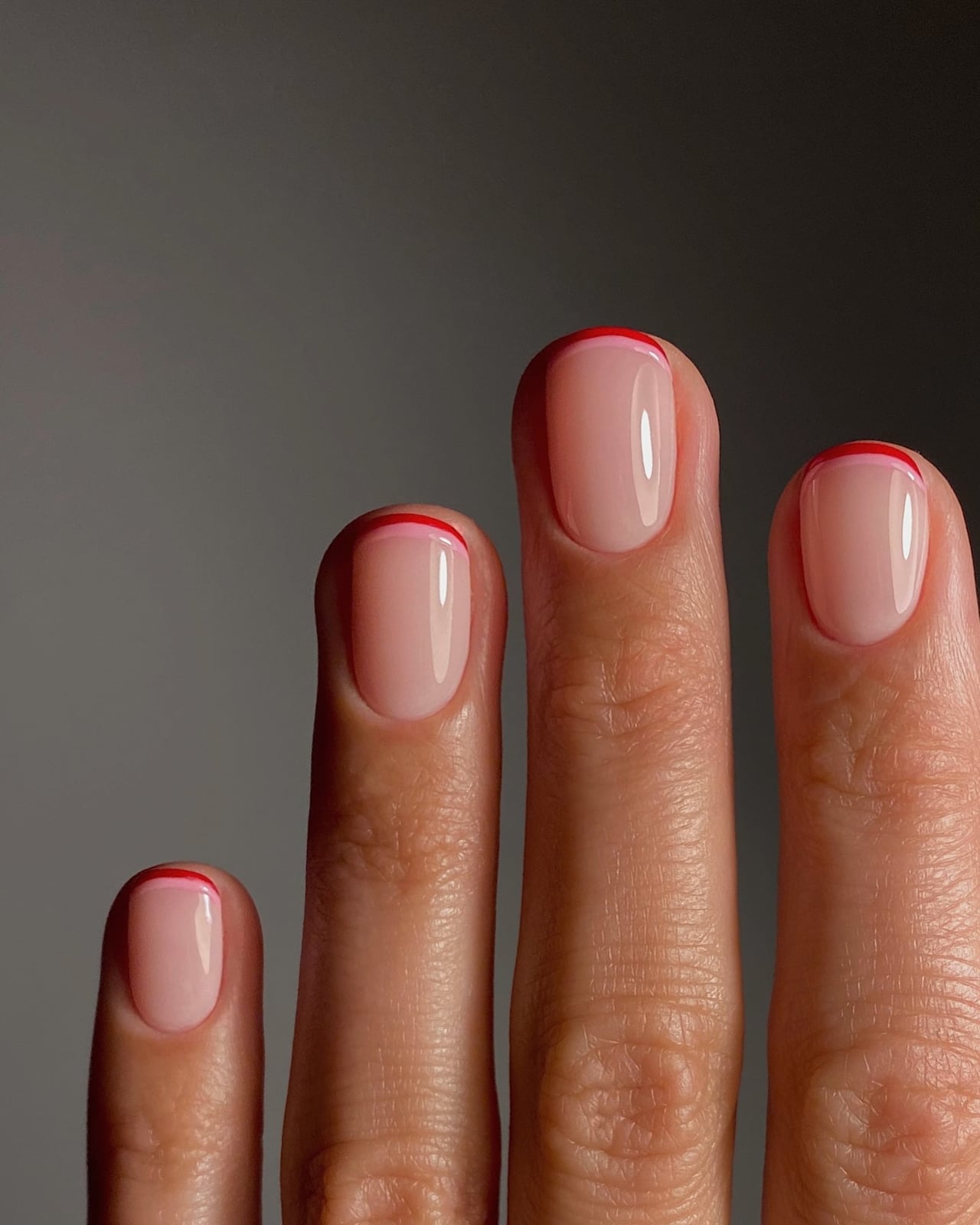 Short Square Thin Red French Line — Simple Colored French Tip Nails