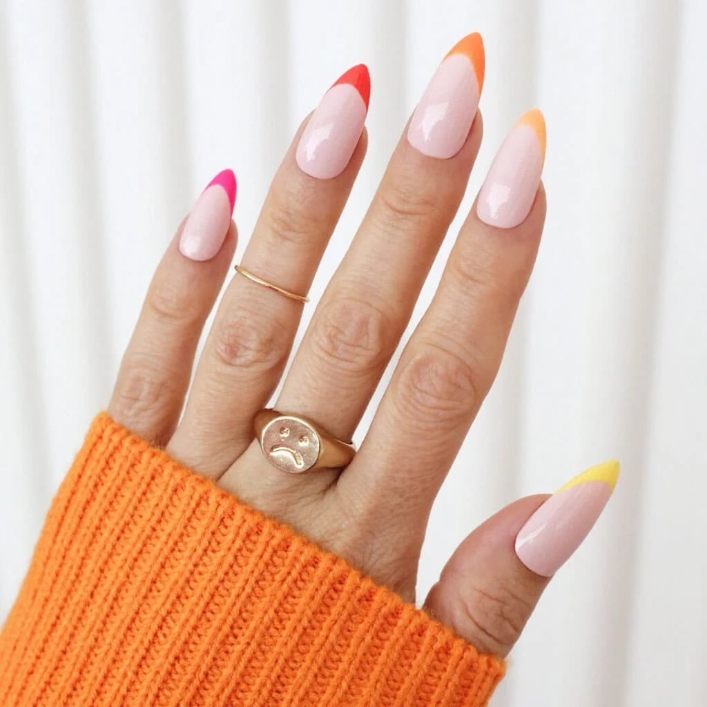 Long Almond Pastel French Tips — Simple Colored French Tip Nails