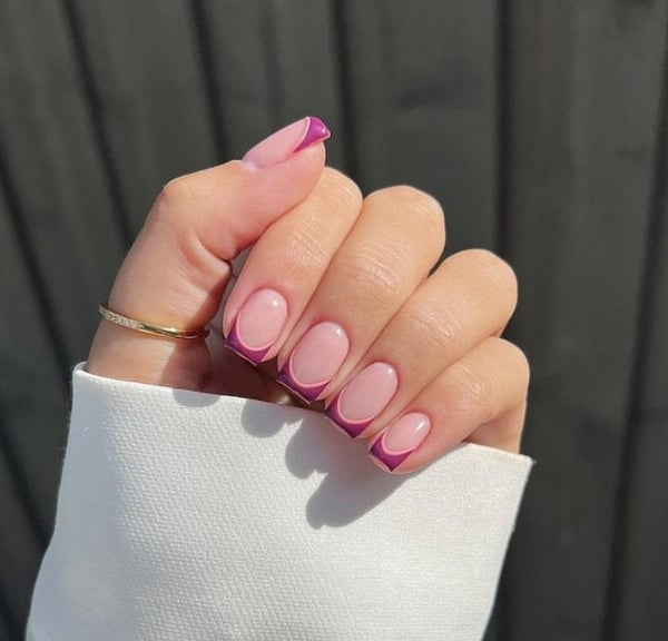 Short Square Purple French Tips — Simple Colored French Tip Nails