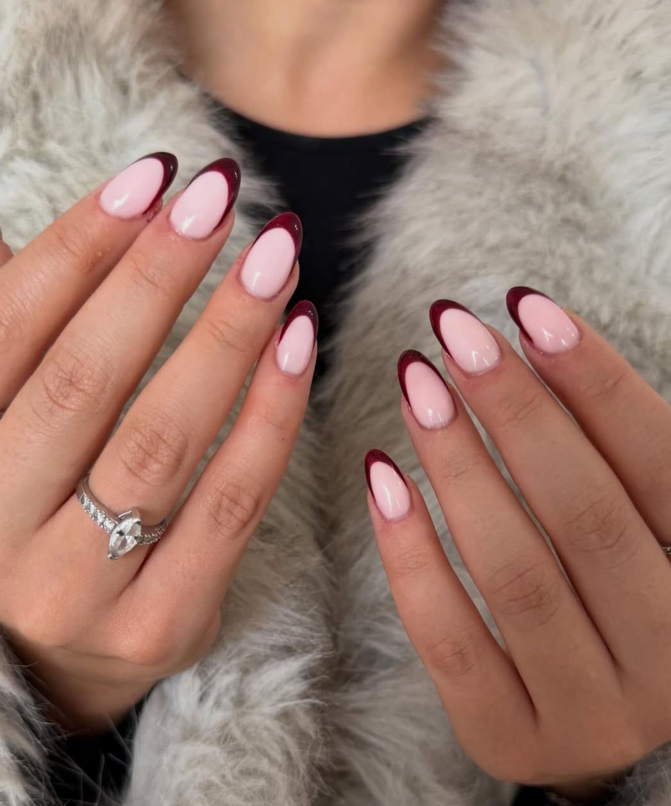 Medium Almond Deep Burgundy French Tips — Simple Colored French Tip Nails