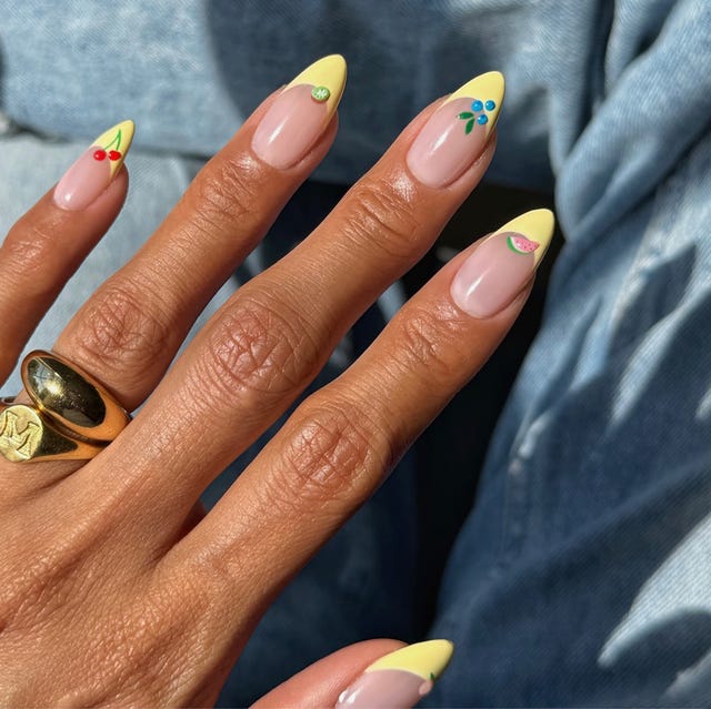 Almond Medium Length Fruity French Tips — Simple Colored French Tip Nails