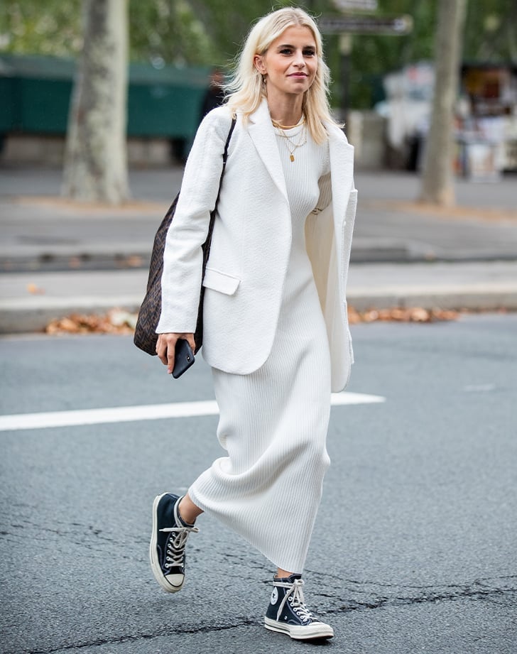 Ribbed Knit Dress and Oversized Blazer with Converse Ribbed Knit Dress and Oversized Blazer with Converse — Simple Converse Outfits Black