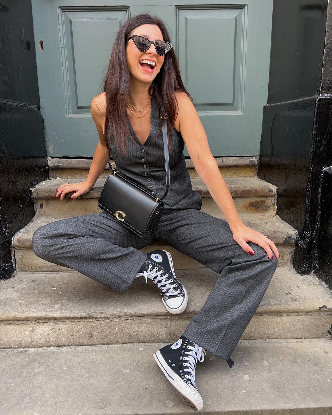 Pinstripe Vest and Trousers with Converse Pinstripe Vest and Trousers with Converse — Simple Converse Outfits Black
