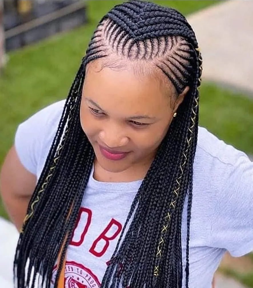 Long Box Braids with Gold Threads — Simple Cornrows Hairstyles