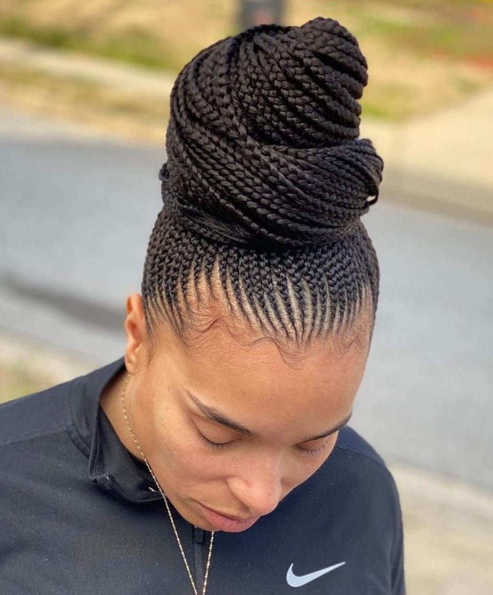 Cornrows into a Large Top Knot — Simple Cornrows Hairstyles