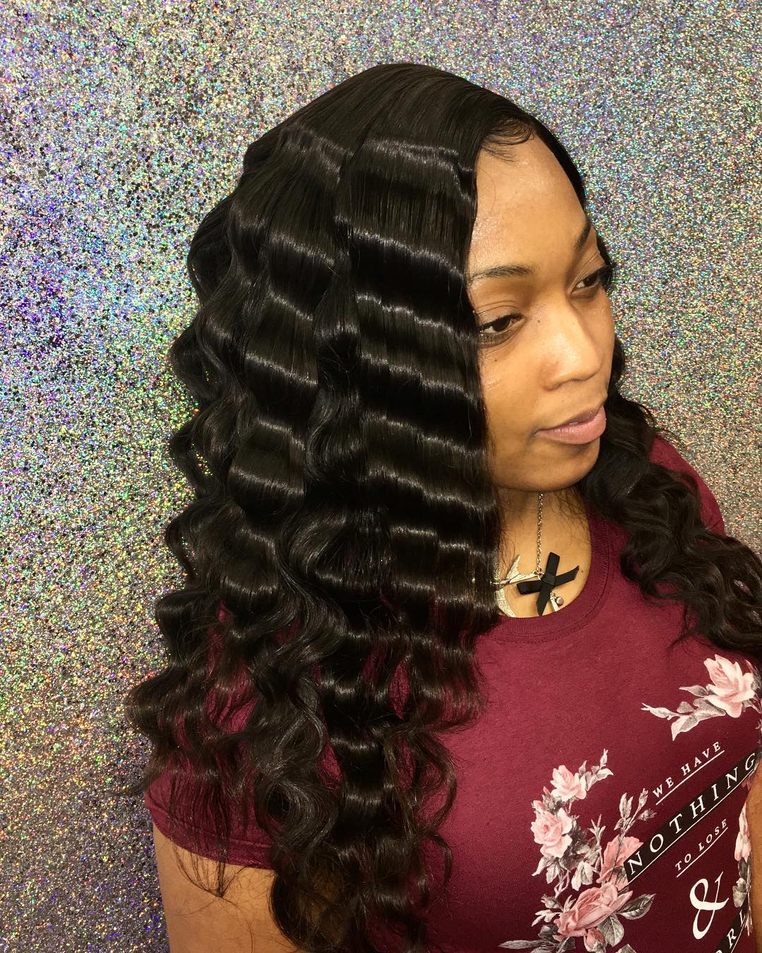 Thick Black Mid-Back Deep Crimped Waves — Simple Crimped Hairstyles