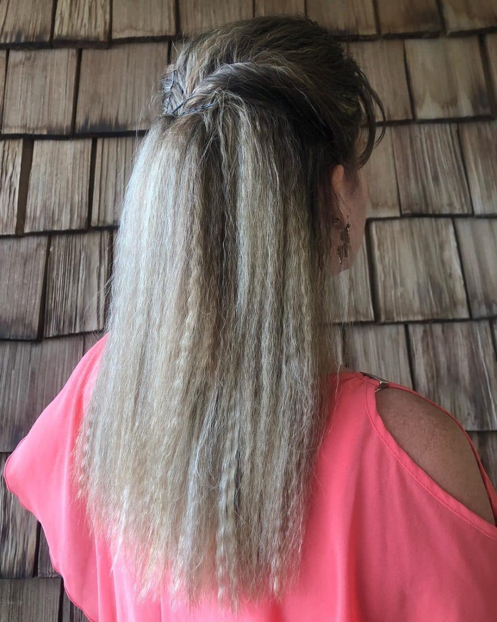 Ash Blonde Half Updo With Braids and Crimp — Simple Crimped Hairstyles