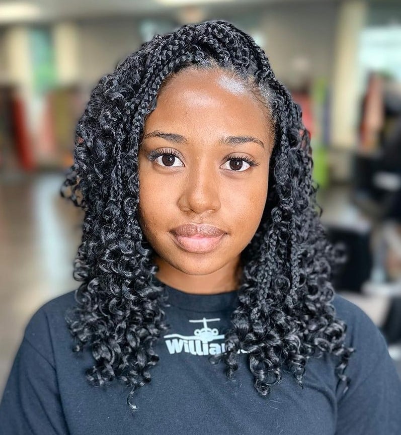Shoulder-Length Box Braids With Curly Tips — Simple Curls Braids