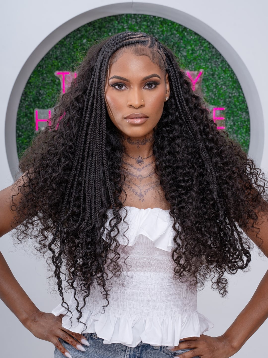 Polished Black Braids With Voluminous Curls — Simple Curls Braids