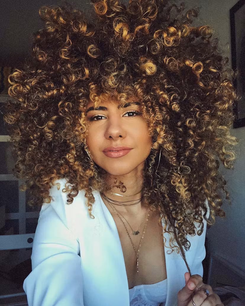 Mid-Back Curly Wolf Cut With Honey Highlights — Simple Curly Wolf Cut