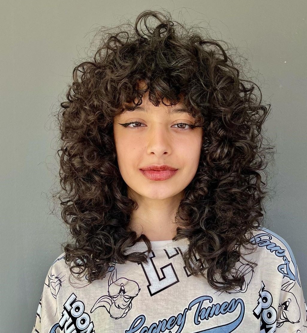 Fiery Red Shoulder Length Curly Wolf Cut — Simple Curly Wolf Cut