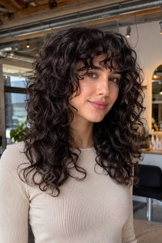 Collarbone Curly Wolf Cut With Subtle Highlights — Simple Curly Wolf Cut