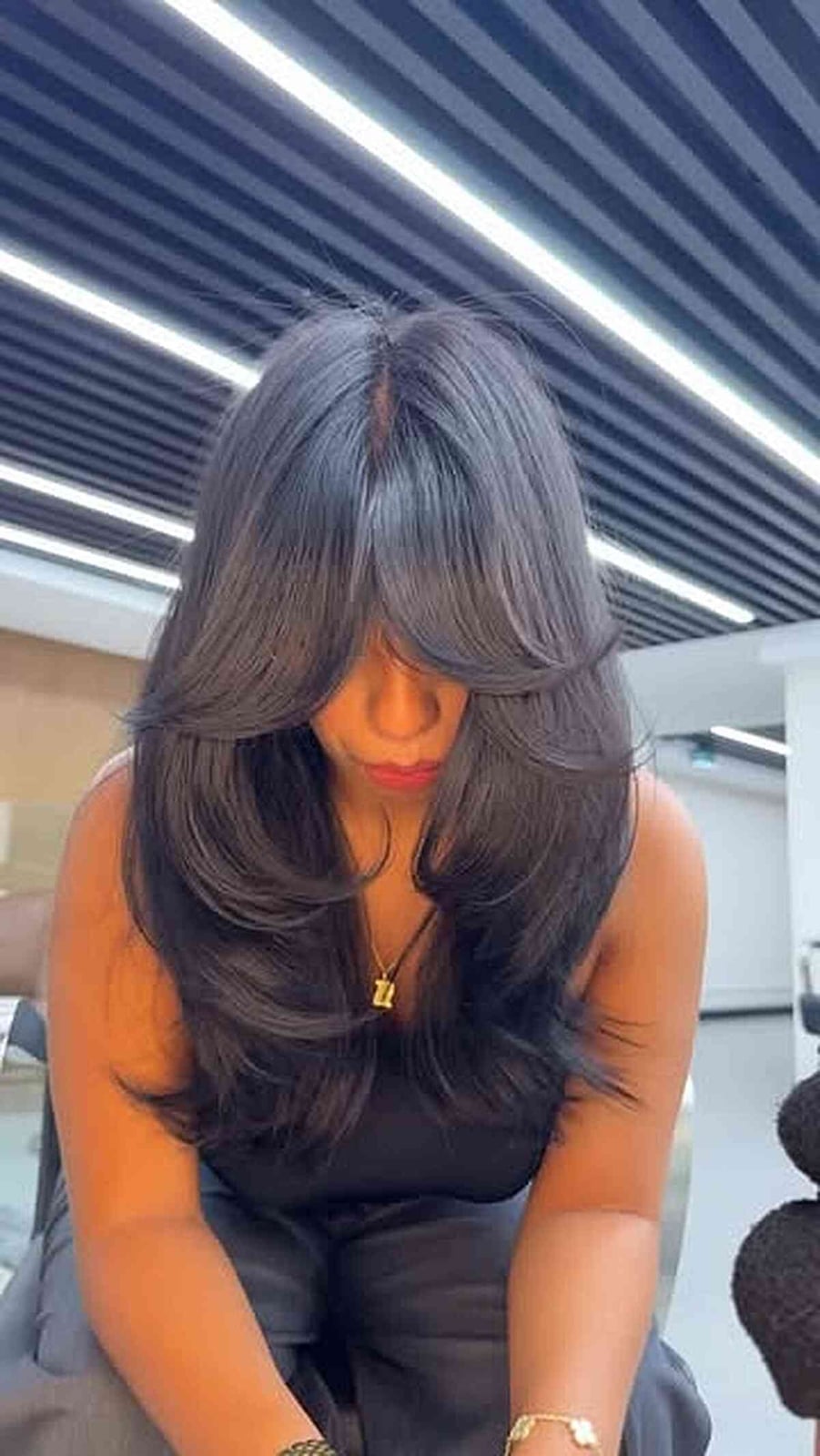 Mid-Back Long Layers With Dark Brown And Curtain Bangs Mid-Back Long Layers With Dark Brown And Curtain Bangs — Simple Curtain Bangs