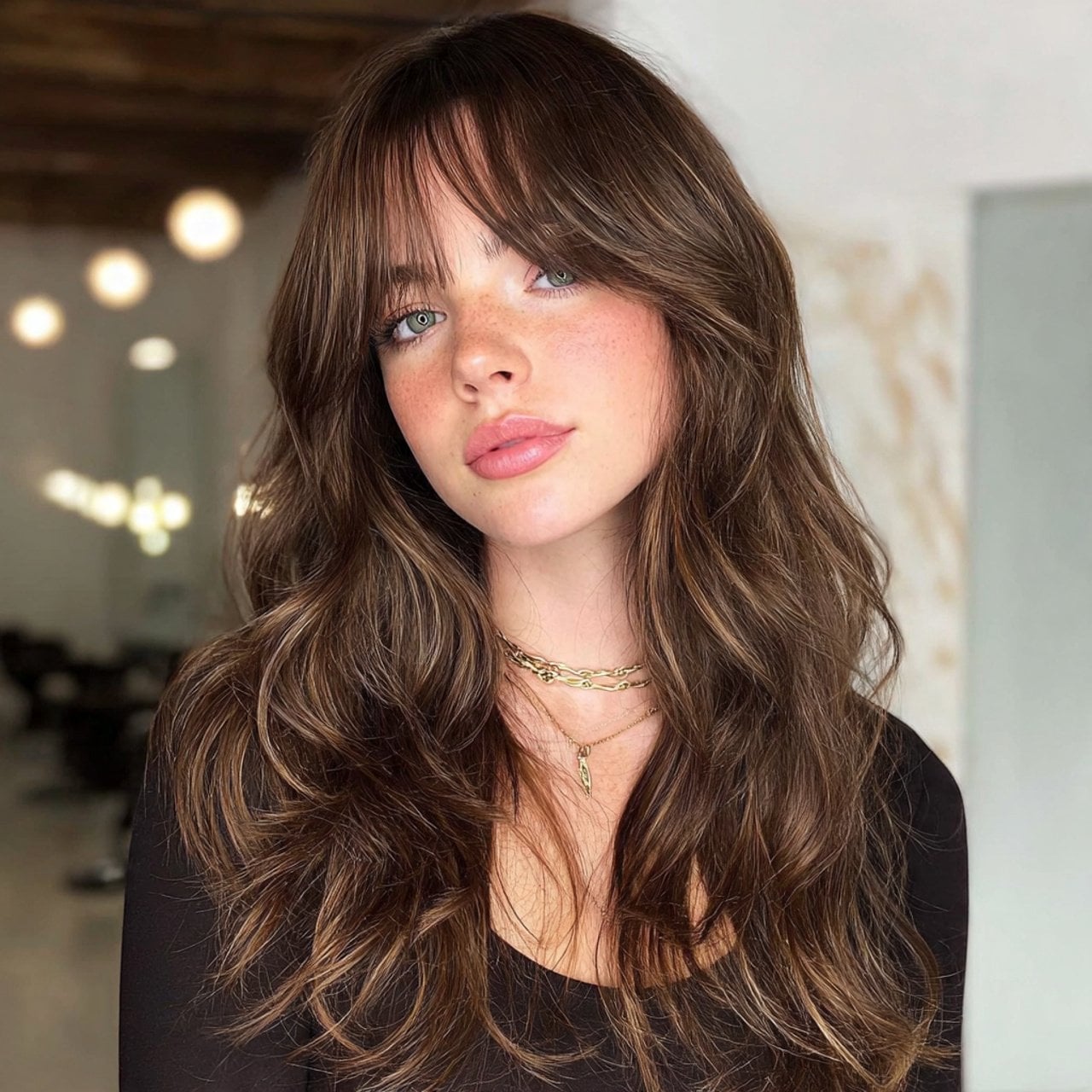 Mid-Back Dark Blonde Balayage With Curtain Bangs Mid-Back Dark Blonde Balayage With Curtain Bangs — Simple Curtain Bangs