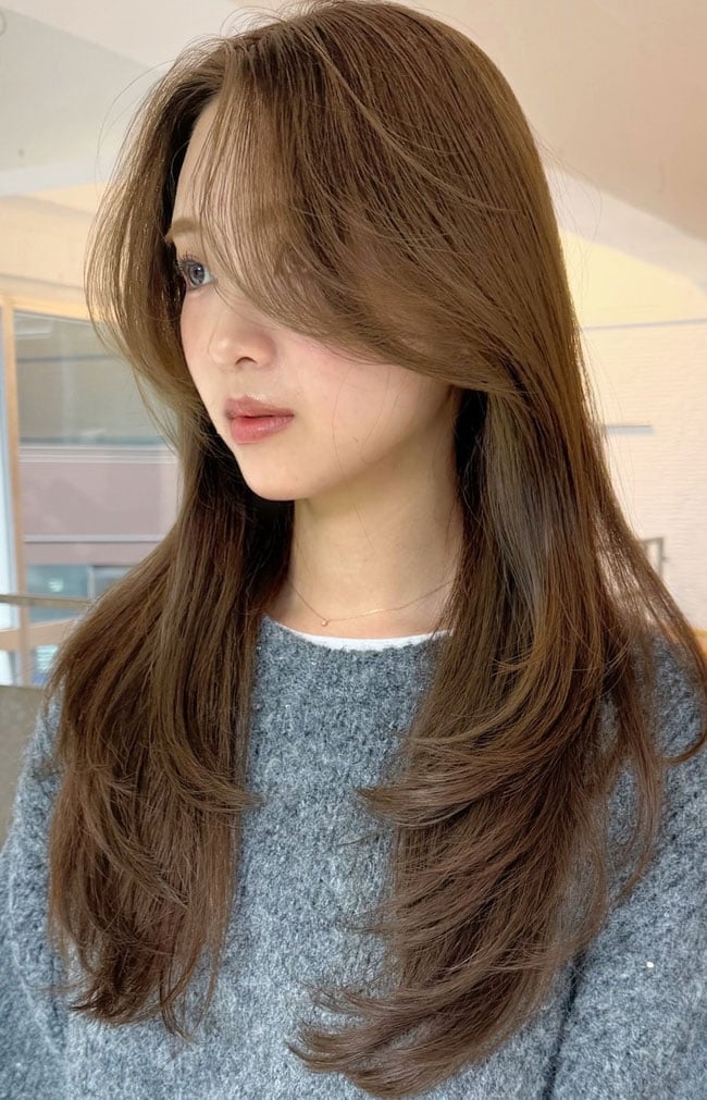 Fine Dark Brown With Feathered Curtain Bangs — Simple Curtain Bangs Long Hair