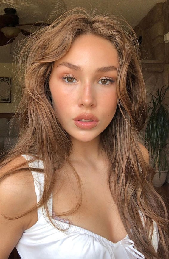 Medium Brown Wavy Hair With Side Part Bangs — Simple Curtain Bangs Long Hair