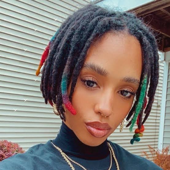 Collarbone Locs with Rainbow Tips Collarbone Locs with Rainbow Tips — Simple Down Locs