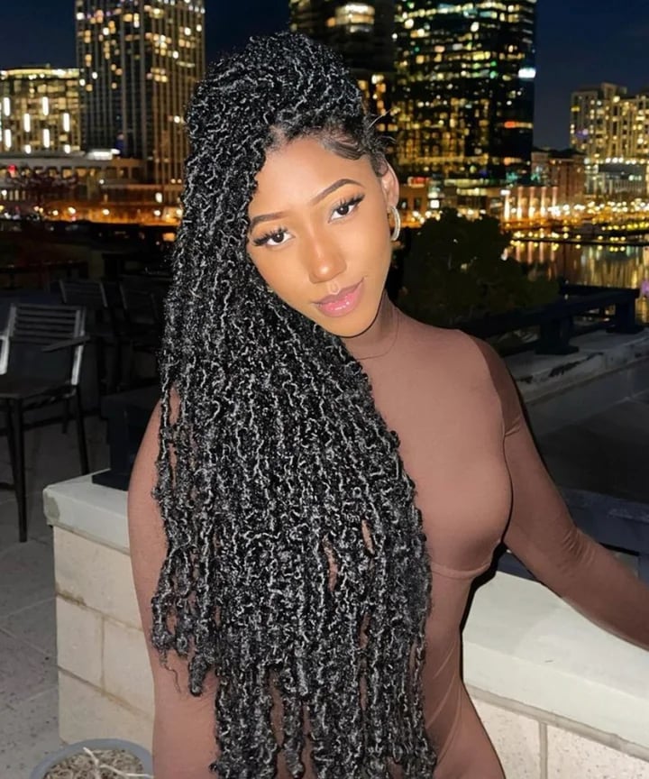 Ear Length Dark Brown Locs with Blonde Highlights Ear Length Dark Brown Locs with Blonde Highlights — Simple Down Locs