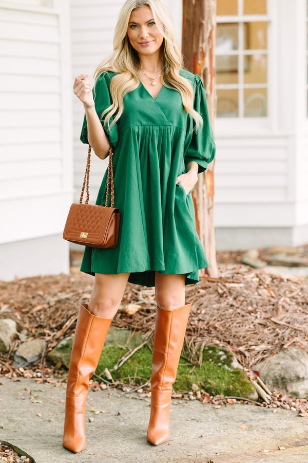 Emerald green puff sleeve babydoll dress — Simple Dresses for Moms