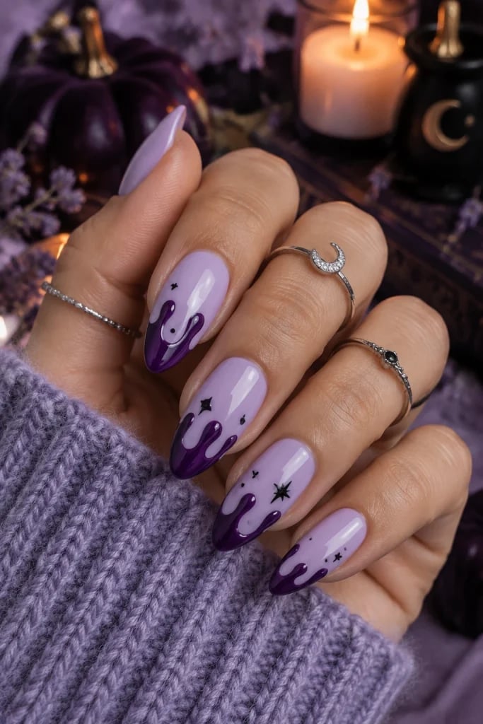 Medium Almond Lilac with Purple Drip — Simple Drip Nails