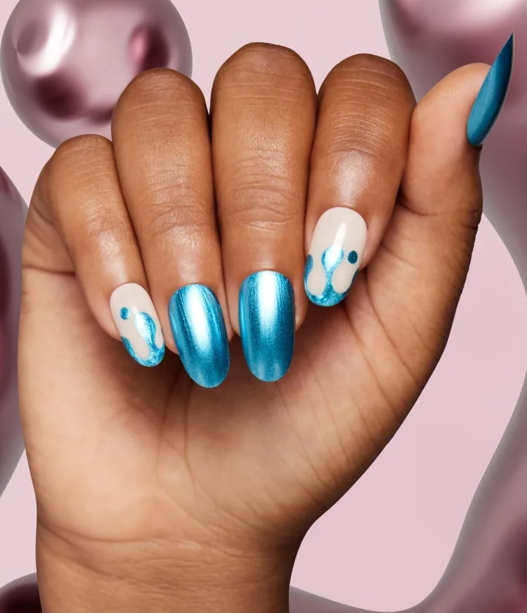 Medium Oval Abstract Blue Drip Nails — Simple Drip Nails