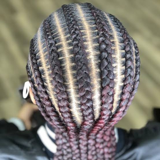 Deep Black Feed In Braids With Red Tones Deep Black Feed In Braids With Red Tones — Simple Feed in Braids