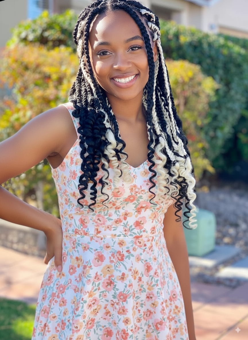 Two-Tone Feed In Braids With Curls Two-Tone Feed In Braids With Curls — Simple Feed in Braids