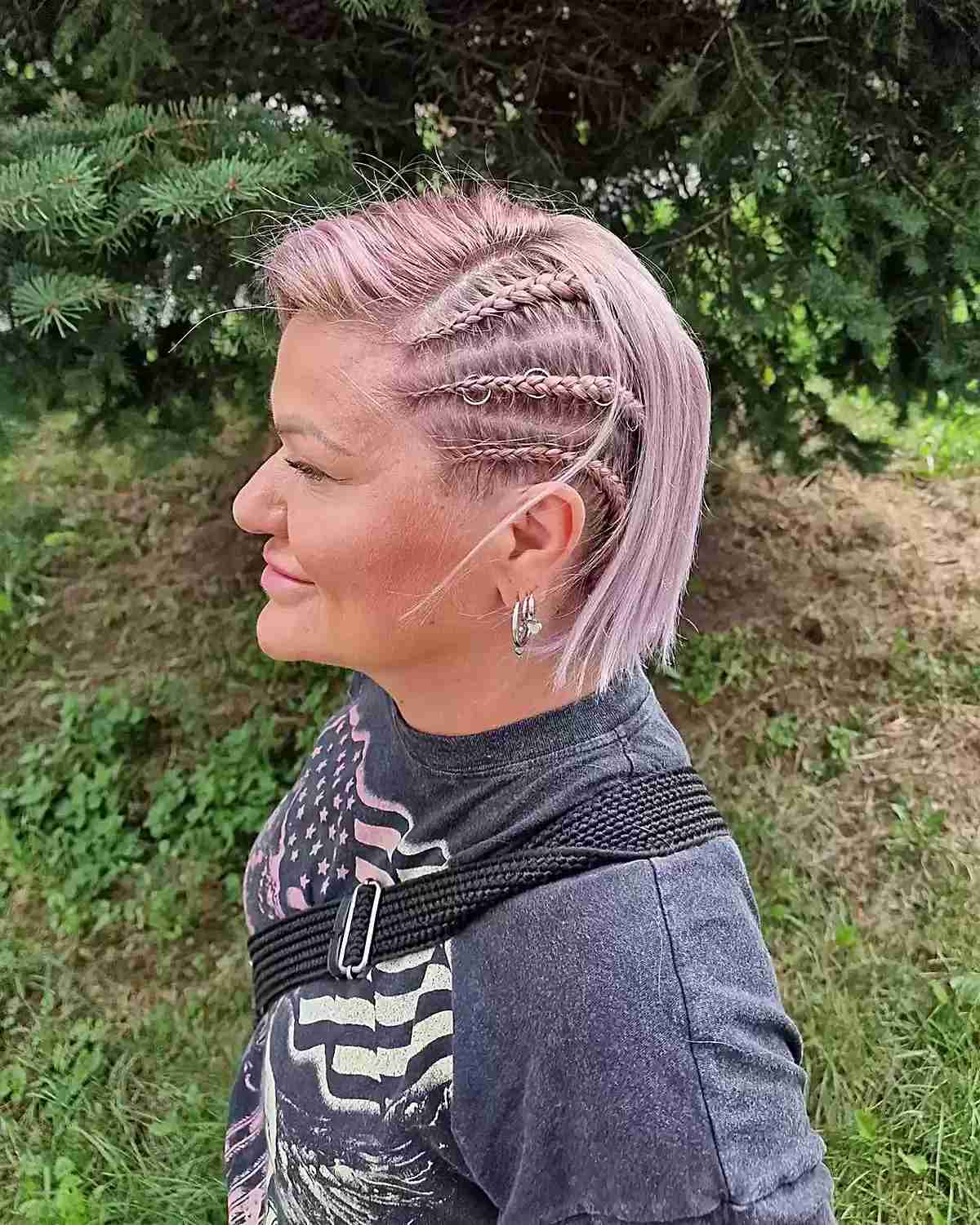 Short Pink Toned Braids Side Style Short Pink Toned Braids Side Style — Simple Feed in Braids