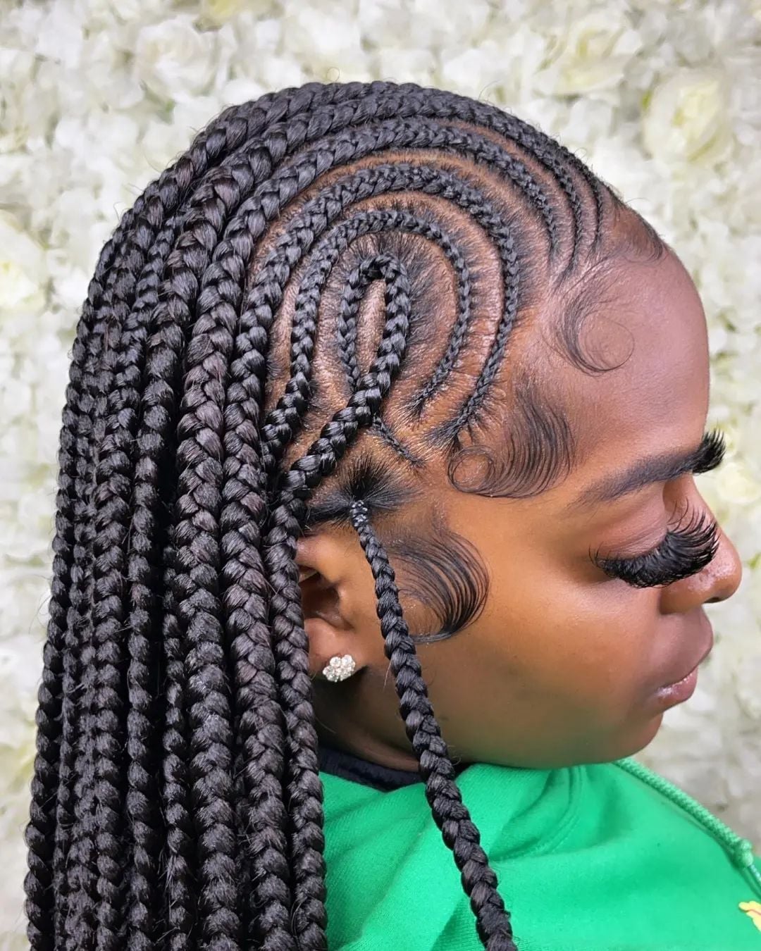 Mid-Back Feed-In Braids With Swirled Baby Hairs Mid-Back Feed-In Braids With Swirled Baby Hairs — Simple Feed in Braids Hairstyles